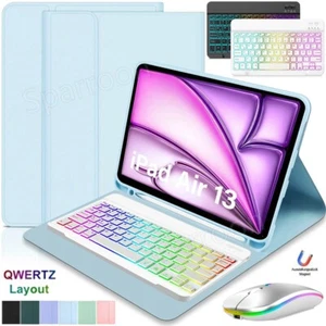 For iPad Air 13" M3 2025/Air 13" M2 2024 Bluetooth Backlit Keyboard Case Mouse - Picture 1 of 62