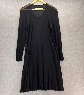 Vestido Cynthia Ashby Extra Pequeño XS Negro Manga Larga Bolsillo Malla Transparente Lagenlook Foto 1 de 4