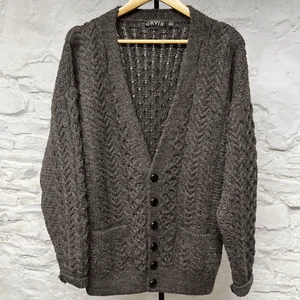 Orvis 100% Wool Chunky Cable Knit Cardigan Sweater Made in Ireland Grandpa - Picture 1 of 12