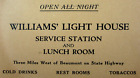 Carte kilométrage station-service Beaumont comté de Riverside CA Williams Light House années 1930