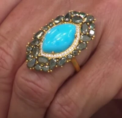 Anillo de circón pirita turquesa magnesita plata esterlina chapado en oro 7 rarezas Foto 1 de 4