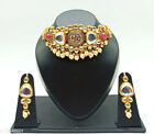 Indian Bollywood Kundan Gold Plated Jewelry Bridal Pearl Choker Necklace Set