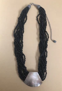 Abalone with Black Seed Beads Necklace 9.5 inches Length 5 in Ext. Lobster Clasp - Picture 1 of 6
