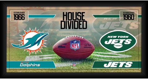 Miami Dolphins vs. New York Jets Framed 10" x 20" House Divided Football Collage Cover