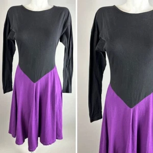 Vtg 70s Betsey Johnson Punk Label Tric Trac Colorblock Purple Black Skater Dress - Picture 1 of 8