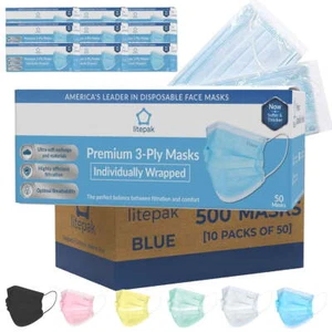 Litepak 500pcs Premium Disposable Face Mask SOFT 3ply Nose Wire - Picture 1 of 6