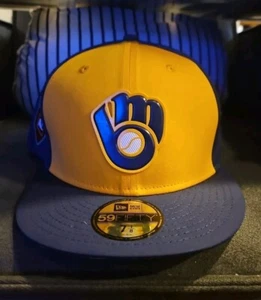 *NEU OHNE ETIKETT* MILWAUKEE BREWERS New Era 59FIFTY Gold/Marineblau MLB Passformmütze (7 1/8) - Bild 1 von 2