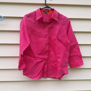 Ralph Lauren Womens M 100% Linen Vtg Button Down Top Y2K Sustainable Clean Girl - Picture 1 of 13