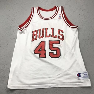 VINTAGE Chicago Bulls Jersey Mens 48 White Red Champion Michael Jordan #45 90s - Picture 1 of 8
