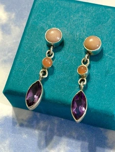 Nicky Butler NB Sterling Silver Pink Opal Amethyst Peach Moonstone 925 Earrings - Picture 1 of 2