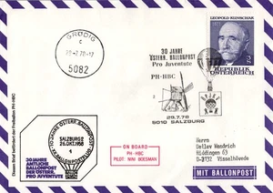 Österreich, Ballonpost 1978 Salzburg Pro Juventute, Beleg PH-HBC, Pilot Boesman - Picture 1 of 3