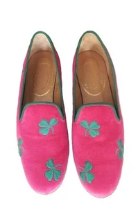 Zapatos Mocasines Stubbs & Wootton Rosa Terciopelo Verde Trébol 8 - Imagen 1 de 4