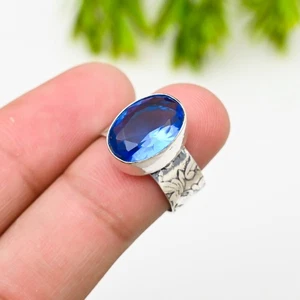 Blue Iolite Gemstone 925 Sterling Silver Ring Handmade Jewelry Ring For Gift Her - Picture 1 of 5
