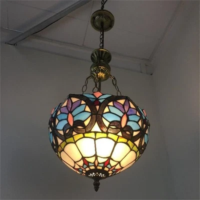 LADIQI Tiffany Pendant Light Fixtures 2 Lights Hanging Lamp Stained Glass Chandelier