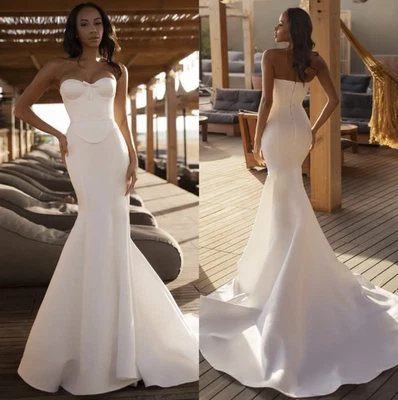 Vestido de novia sirena satinado escote corazón - Elegante vestido de novia sin espalda Foto 1 de 4