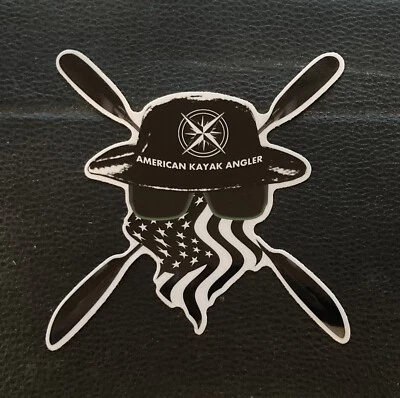 American Kayak Angler Fishing Jolly Yakker Flag Blackou 5” die-cut vinyl Sticker