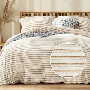 Duvet Cover Queen Size - 3 Pieces Boho Striped Tufted Textured Duvet Cover Set, - Picture 1 of 9