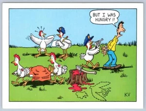 1980's ANTHROPOMORPHIC CHICKENS*POLICE ARREST HUNGRY MAN*ROBERT CAVEY KV CARTOON - Picture 1 of 2