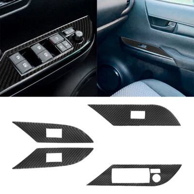 4pcs Carbon Fiber Window Switch Sticker Trim For Toyota Hilux 2015-21 A - Image 1 of 4