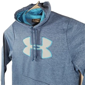 Under Armour Storm Cold Gear Big Logo Pullover Hoodie Blue Fleece Men's Medium - Picture 1 of 9