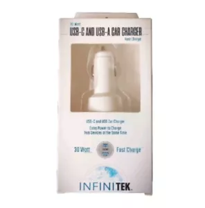 Infinitek Car Charger USB-C & USB-A 30 Watt Dual Port Fast Charge White New C A - Picture 1 of 12