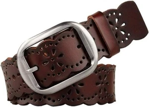 JASGOOD Women’s Hollow Flower Leather Belt for Jeans Pants Wide Belt for Ladies - Picture 1 of 10
