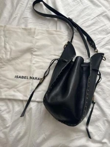 Shoulder Bag Isabel Marant Radja Drawstring Bag Gold Studs Black Leather Women - Picture 1 of 12