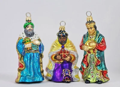 Komozja Poland Three Wise Men Hand-Blown Glass Ornaments Set w/ Boxes Rare - Image 1 of 4