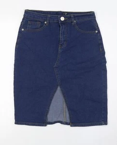 Boohoo Womens Blue Cotton Straight & Pencil Skirt Size 10 Zip - Picture 1 of 10
