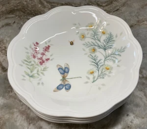 LENOX Butterfly Meadow Herbs 9" Pasta Bowls Set Of 4 Daisy Bee And Dragonfly New - Picture 1 of 15