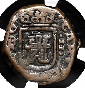 COLONIAL ERA SPAIN. Carlos II, 1665-1700, Cob 2 Maravedis, NGC VF30 BN - Picture 1 of 4