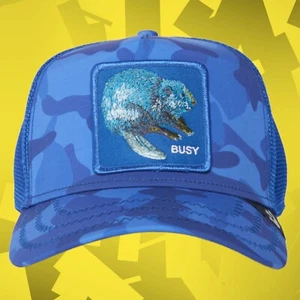 Goorin Bros The Farm Animal Trucker BUSY wAful Beaver Blue Camo Friday Drop NEW - Picture 1 of 5