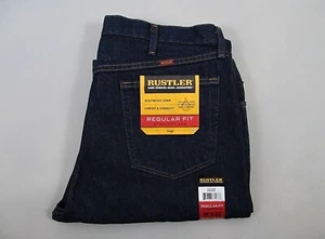 Rustler Jeans Mens 38x32 Blue Regular Fit Straight Leg Heavy Weight Dark New NWT - Picture 1 of 6