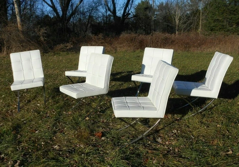 SET OF 6 VINTAGE/USED BARCELONA STYLE "X" BASE CHROME CHAIRS Cover