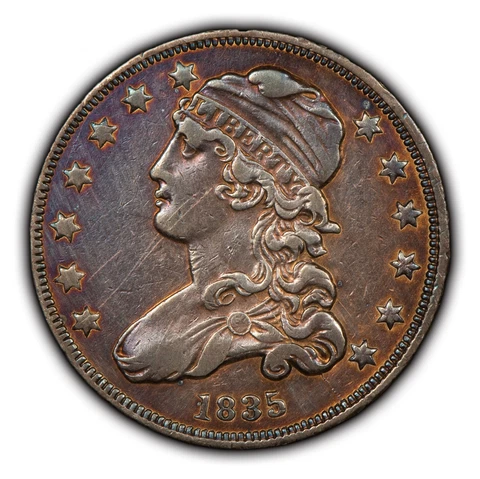 1835 25c Capped Bust Silver Quarter - Colorful Toning - AU - SKU-B3087 Cover