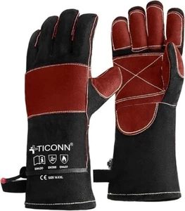 Welding Gloves, 1000°F Heat-Resistant Fireproof Leather Gloves for Welders, Stic - Picture 1 of 6