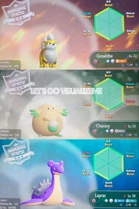 Pokemon Let's Go Pikachu & Eevee - Shiny 6IV Growlithe Chansey Lapras Set - FAST - Picture 1 of 2