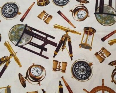 Brújula de navegación High Seas BTY Currier & Ives acolchado tesoros crudo Foto 1 de 3