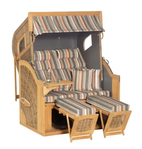 Strandkorb 3/4-Liegemodell Rustikal 405Z XL TEAK seitliche Fenster Stoff 1235 - Bild 1 von 1