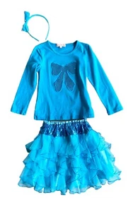 Jona Michelle Blue Tulle Skirt w Long Sleeve Sequined Bow Shirt  Girls Size 5 - Picture 1 of 6