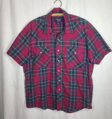 Camisa Western De Colección Años 90 Roja a Cuadros Manga Corta Mezcla de Algodón Williams Bay L Foto 1 de 4