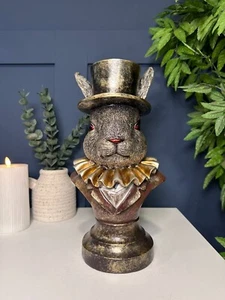Large Dapper Rabbit Bust Ornament Sculpture Tophat | Vintage Home Accessories - Picture 1 of 10