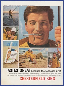 Vintage 1963 CHESTERFIELD KING Cigarettes Tobacco Smoking Fishing 60's Print Ad - Picture 1 of 1