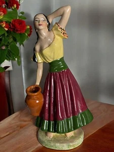 Beautiful Mexican Senorita Woman Fetching Water Ceramic Metallic Figure - Picture 1 of 14