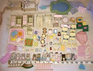 Huge Lot Calico Critters Nursery Twins Baby Crib Train Toy Dresser Slide Tic Tac - Picture 1 of 12