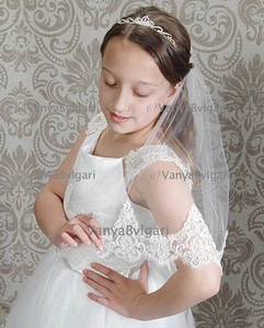 BLUMENMÄDCHEN SPITZENSCHLEIER, KOMMUNION SPITZENSCHLEIER 1-STUFIG ELFENBEIN, KATHOLISCHE KONFIRMATION  - Bild 1 von 6