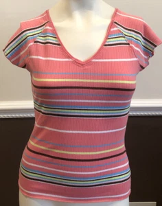 Vintage 70’s Surfer Girl HANG TEN Striped TShirt Original Fits Size S M XL Beach - Picture 1 of 8