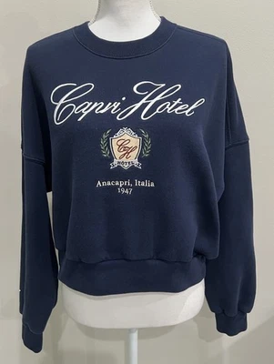 Abercrombie & Fitch Destination Cropped Sweatshirt Crewneck Navy Blue Size M - Image 1 of 4