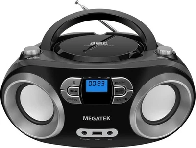 Portable Bluetooth CD Player Boombox with FM Radio & USB – Black - Image 1 of 4