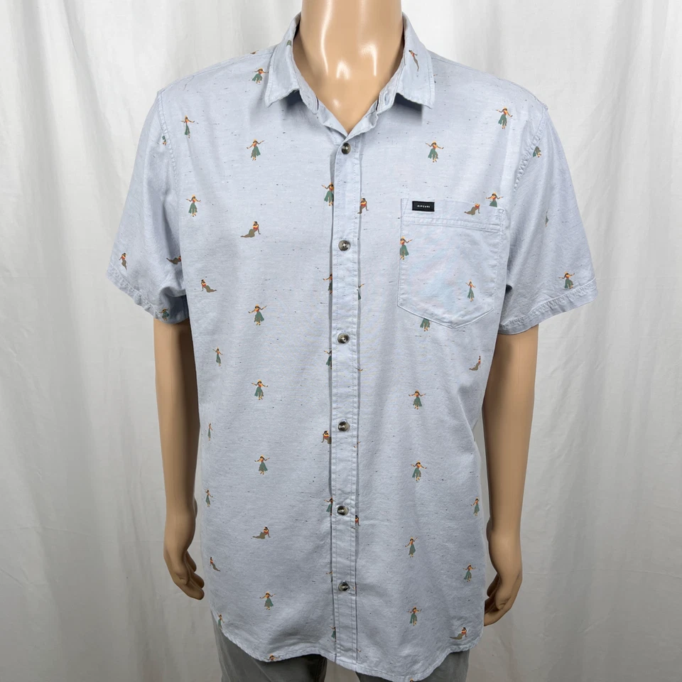 Rip Curl Men's XL Light Blue Hawaiian Hula Breach Short Sleeve Button-Up Shirt - Image 1 of 4
